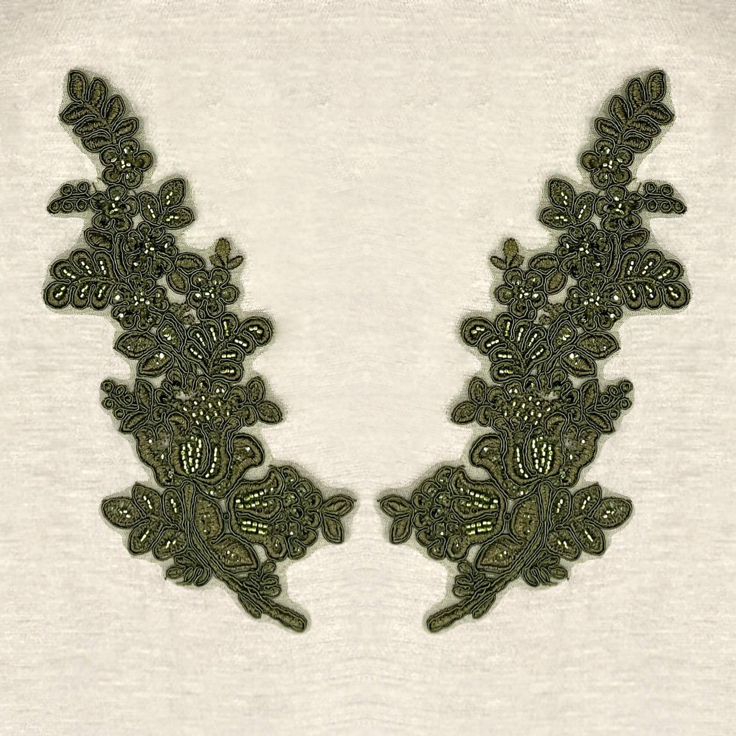 Beaded Floral Lace Applique on Polyester Mesh