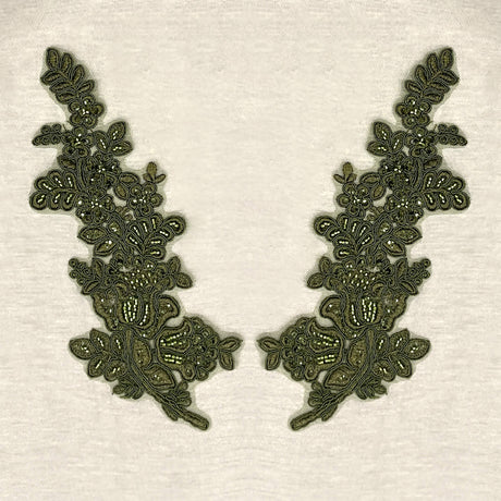 Beaded Floral Lace Applique on Polyester Mesh