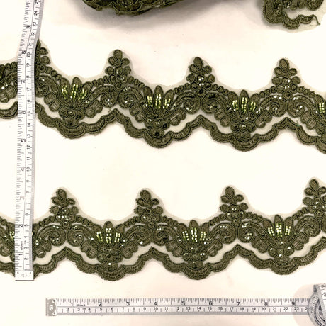 Beaded Corded Lace Trim on Net Mesh