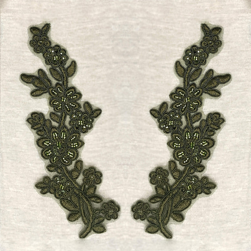 Beaded Corded Floral Lace Applique 100% Polyester Net Mesh