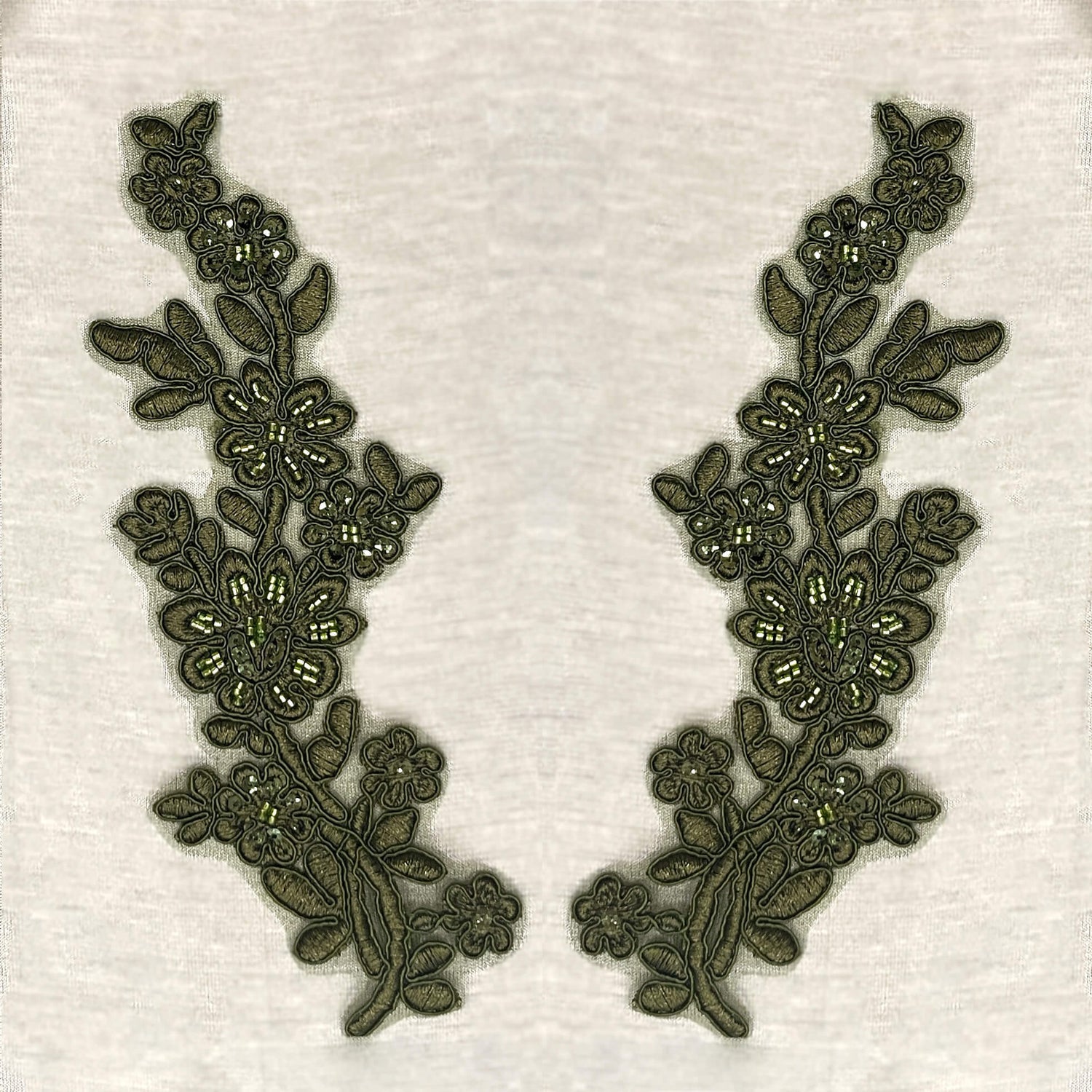 Beaded Corded Floral Lace Applique 100% Polyester Net Mesh
