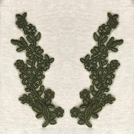 Beaded Corded Floral Lace Applique 100% Polyester Net Mesh