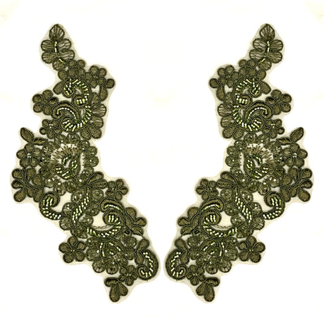 Beaded Corded Floral Lace Applique Pair