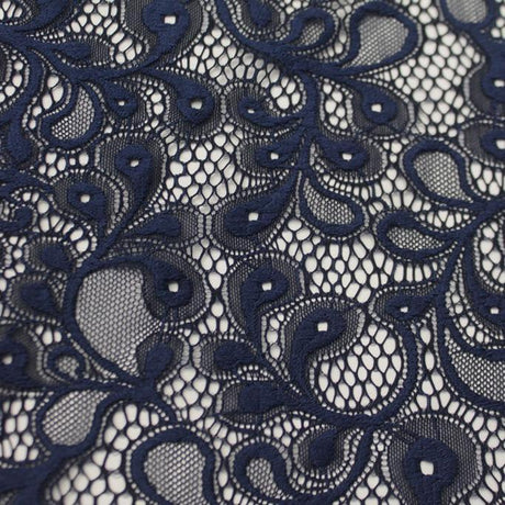Olivia Stretch Lace Nylon Spandex Fabric - White, Black, Navy, Teal, Nude, Merlot, 57/58" Width (1 Yard)