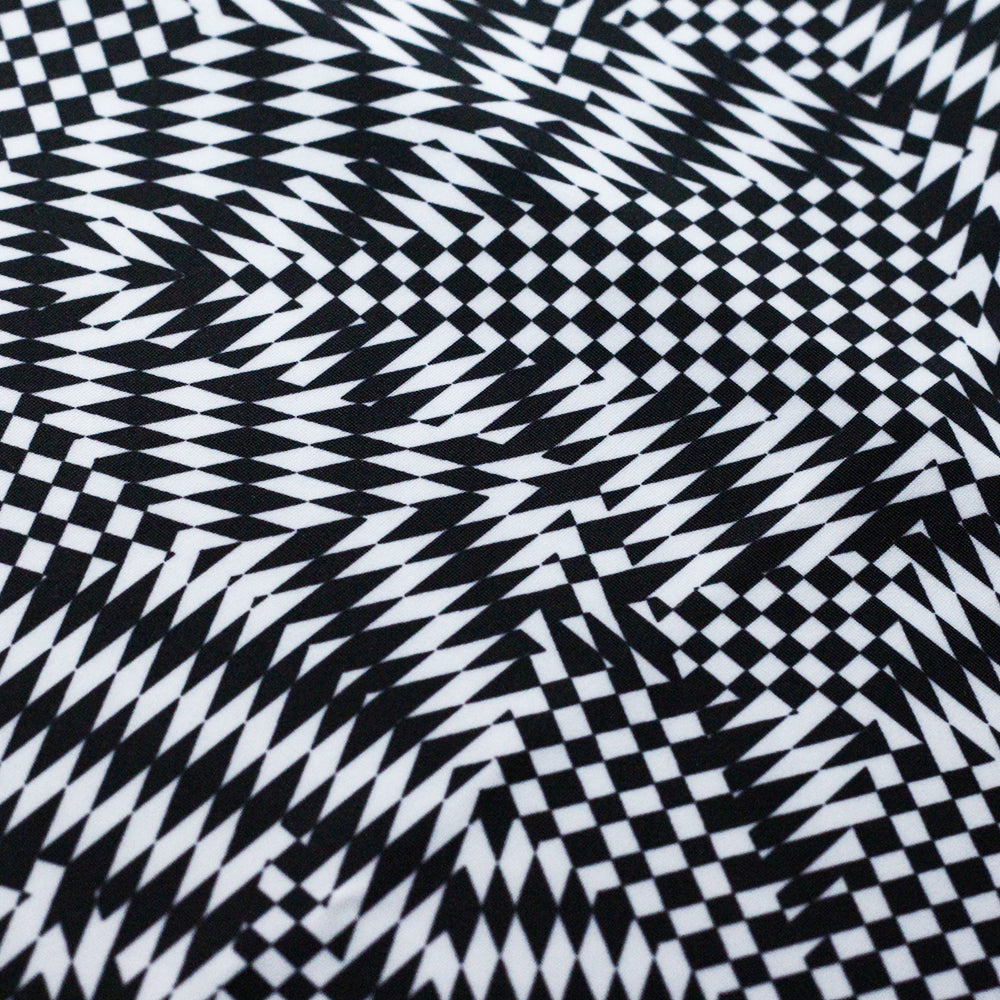 Optic Mix Polyester Spandex Fabric - Black/White Abstract Print, 58/60" Width (1 Yard)
