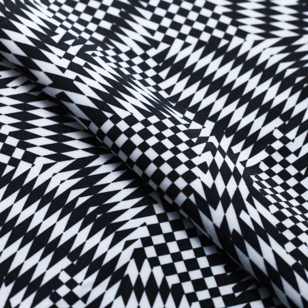 Optic Mix Polyester Spandex Fabric - Black/White Abstract Print, 58/60" Width (1 Yard)