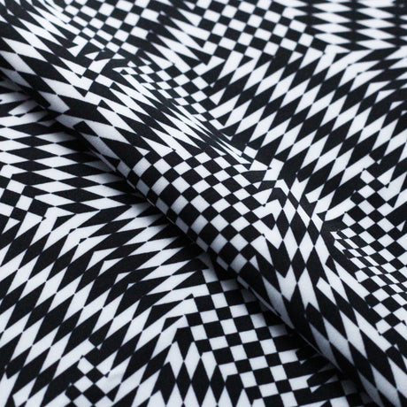 Optic Mix Polyester Spandex Fabric - Black/White Abstract Print, 58/60" Width (1 Yard)