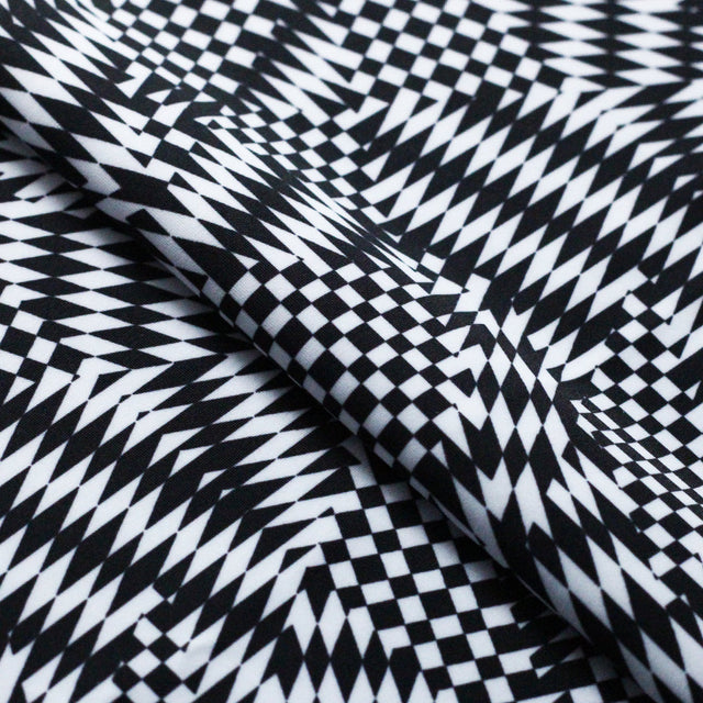Optic Mix Polyester Spandex Fabric - Black/White Abstract Print, 58/60" Width (1 Yard)