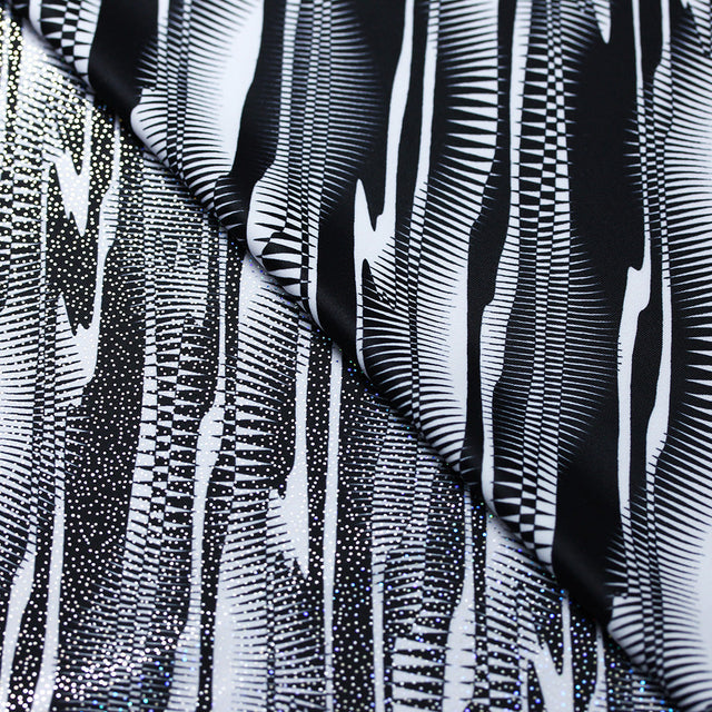 Optic Wave Polyester Spandex Fabric - Black/White Marble, 58/60" Width (1 Yard)