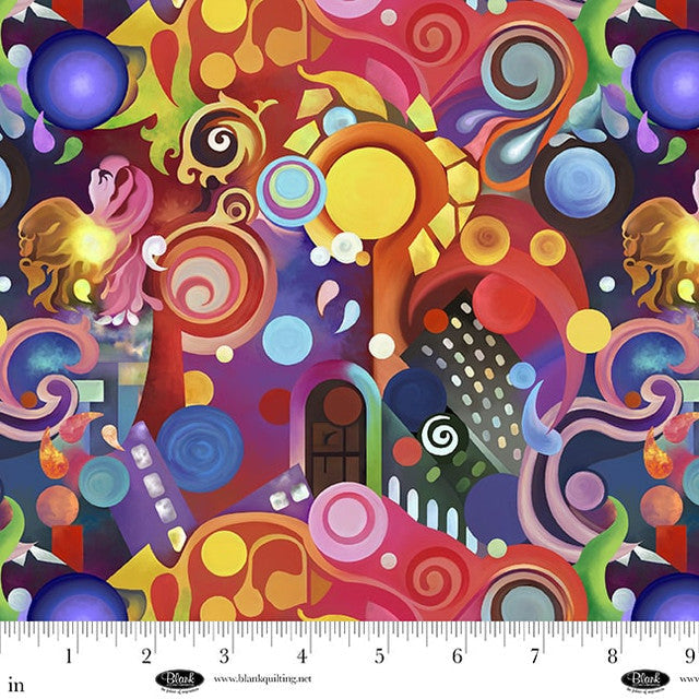 Cotton Print Orange Mixed Shape Patterns Fabric