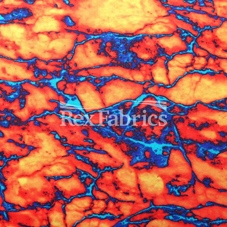 Infrared Poly Spandex Fabric - Blue Lime, Orange Turquoise, Marble Print, 58/60" Width (1 Yard)