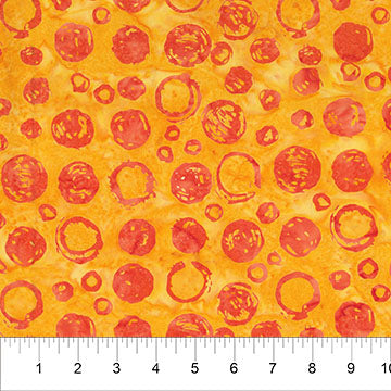 Cotton Print Orange on Yellow Bubble Celebration Fabric 44/45