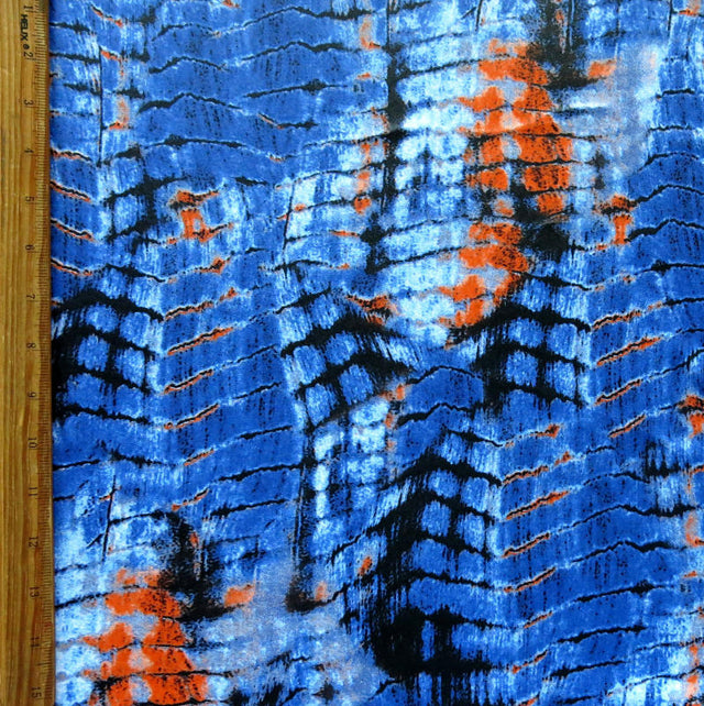 Swim Knit Poly Spandex Orange Blue Gator Print