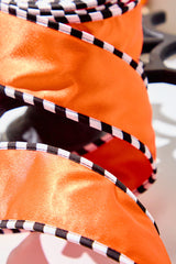 2.5" x 10 Yard Orange Satin with Black & White Piping Ribbon