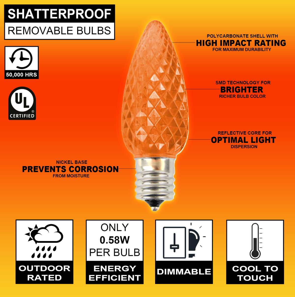 C9 Wonderful LED SMD Bulb (25 bulbs/bag) - Faceted, Orange