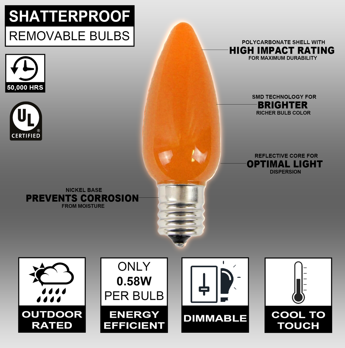 C9 Wonderful LED SMD Bulb (25 bulbs/bag) - Frosted, Orange