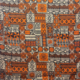 Polynesian Tapa Light Barkcloth Cotton Fabric - Blue Green, Charcoal, Rusty Orange, Green, 45" Width (1 Yard)