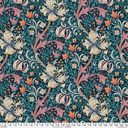Wide Quilt Backing Golden Lily Teal 108" William Morris