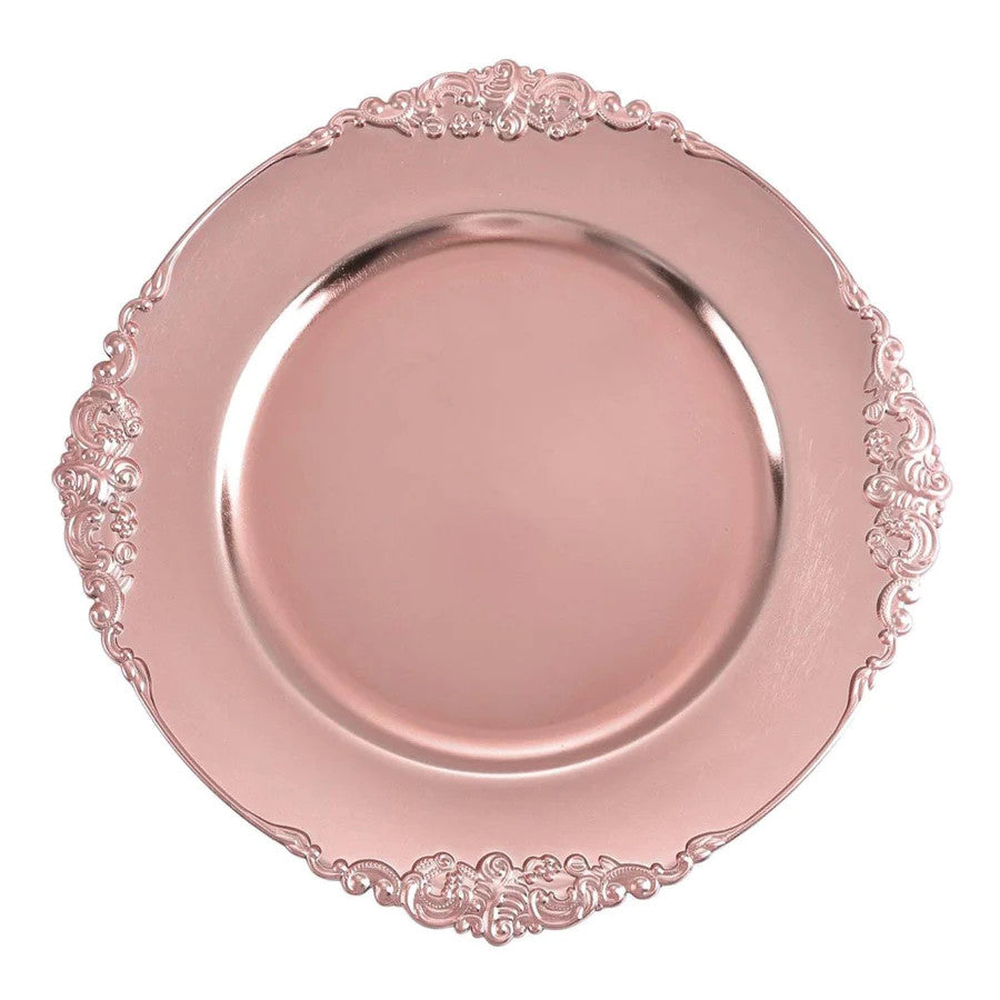 Acrylic Charger Plate 13" Rose Pink Embossed Baroque