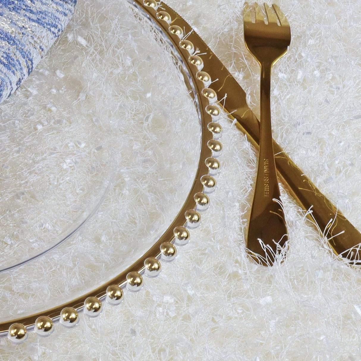 Clear Acrylic Charger Plate With Extra Gold Beaded Rim 13"