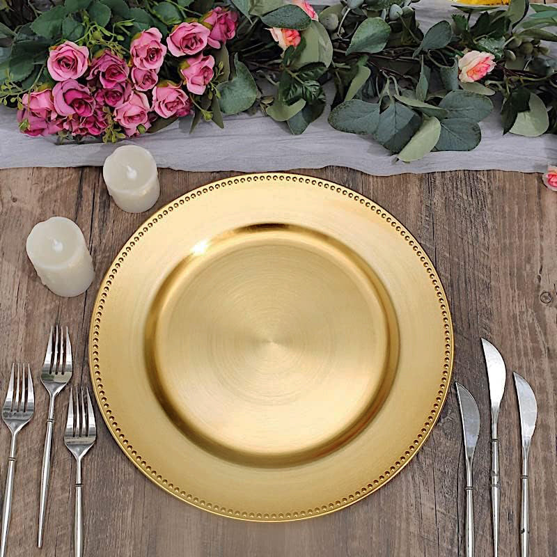 Gold Beaded Acrylic Charger Plates 13"