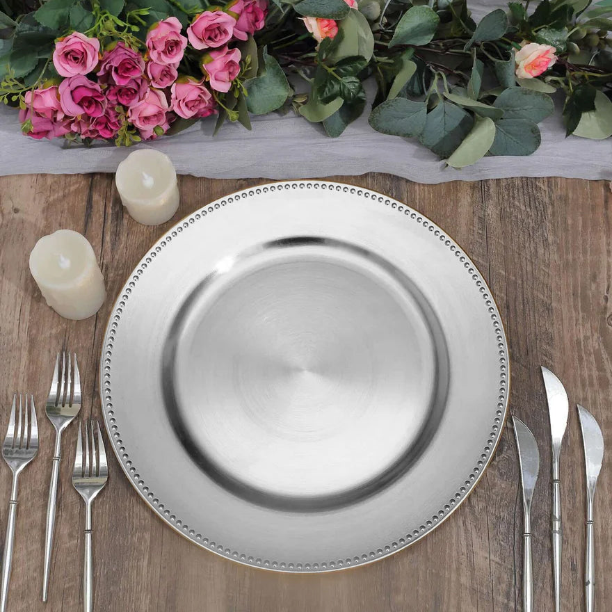 Acrylic Charger Plate 13 Inch Silver Beaded