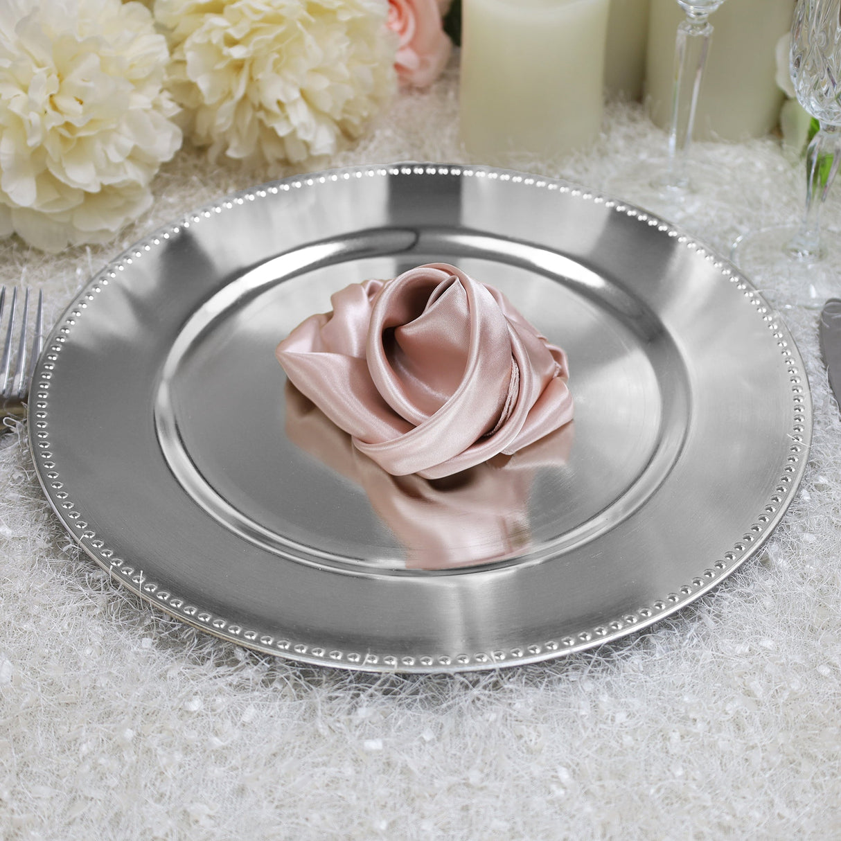 Acrylic Charger Plate 13 Inch Silver Beaded