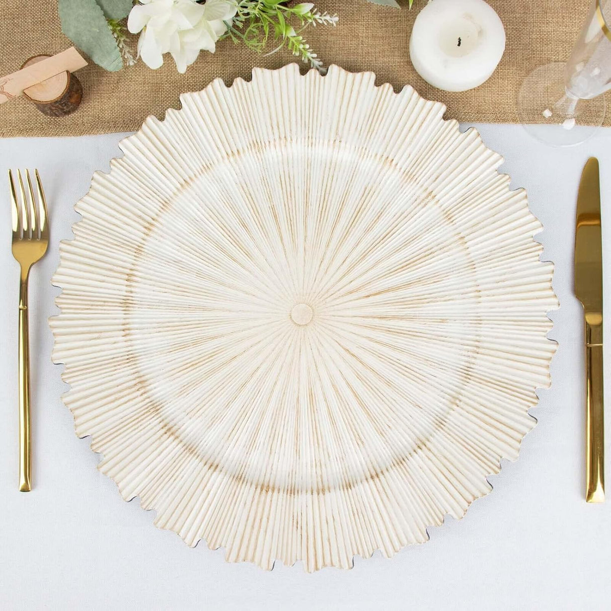 Antique White Sunray Acrylic Charger Plate 13 Inch