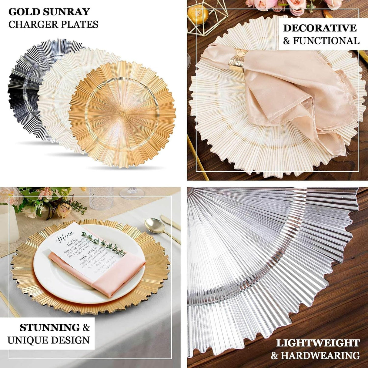 Gold Metallic Sunray Acrylic Charger Plates 13"