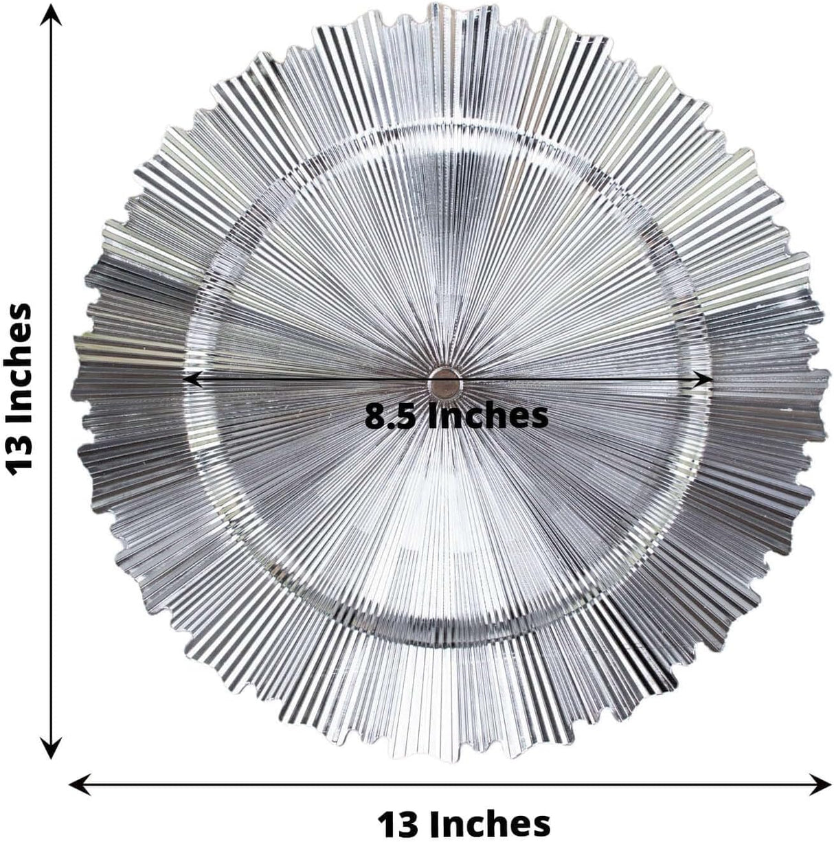 Silver Metallic Sunray Acrylic Charger Plate 13 Inch
