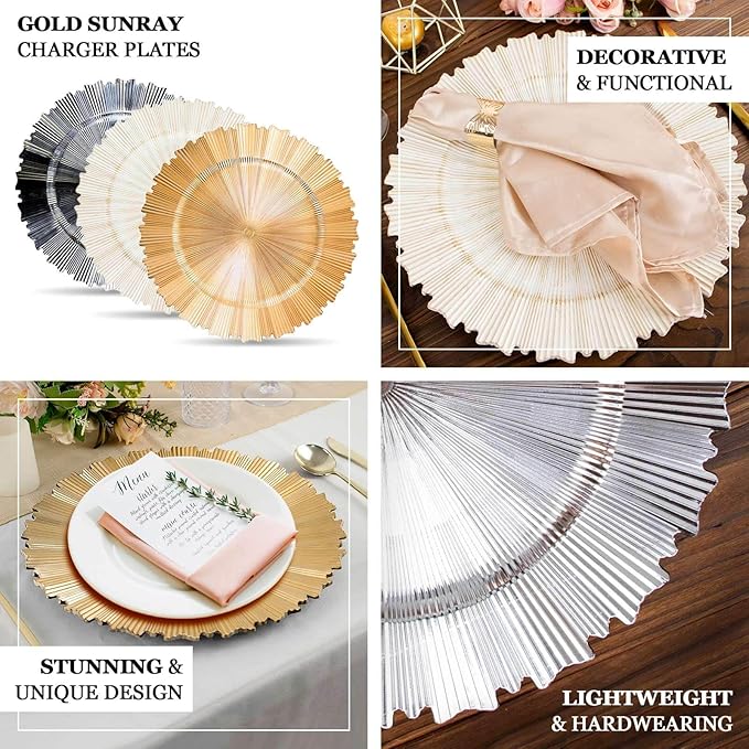 Silver Metallic Sunray Acrylic Charger Plate 13 Inch