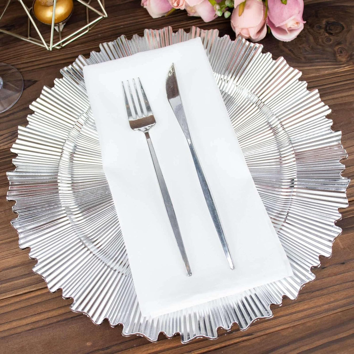 Silver Metallic Sunray Acrylic Charger Plate 13 Inch