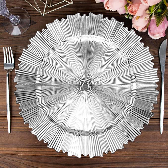 Silver Metallic Sunray Acrylic Charger Plate 13 Inch