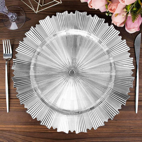 Silver Metallic Sunray Acrylic Charger Plate 13 Inch