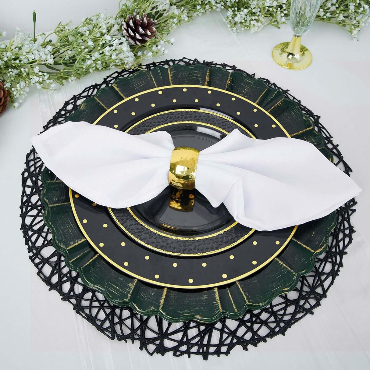 Acrylic Charger Plate 13 Inch Scallop Rimmed Hunter Green/Holly Green