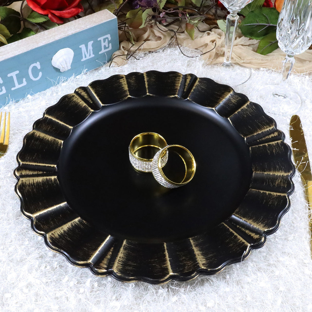 Acrylic Charger Plate 13" Black Scallop Rimmed