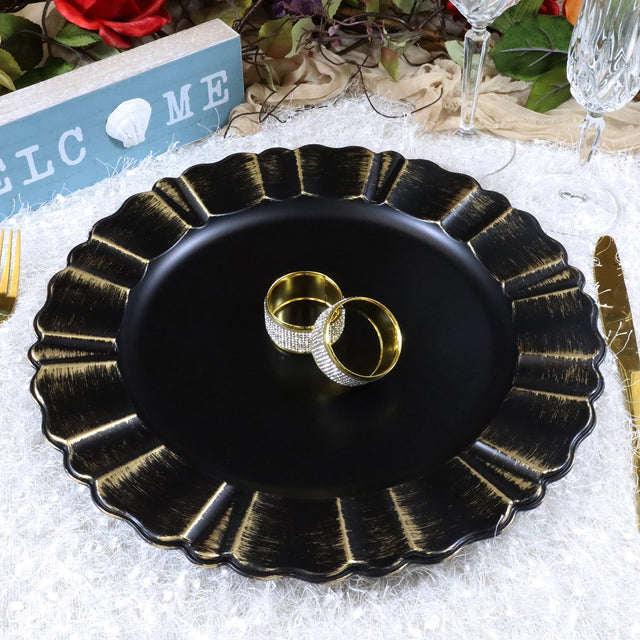 Acrylic Charger Plate 13" Black Scallop Rimmed