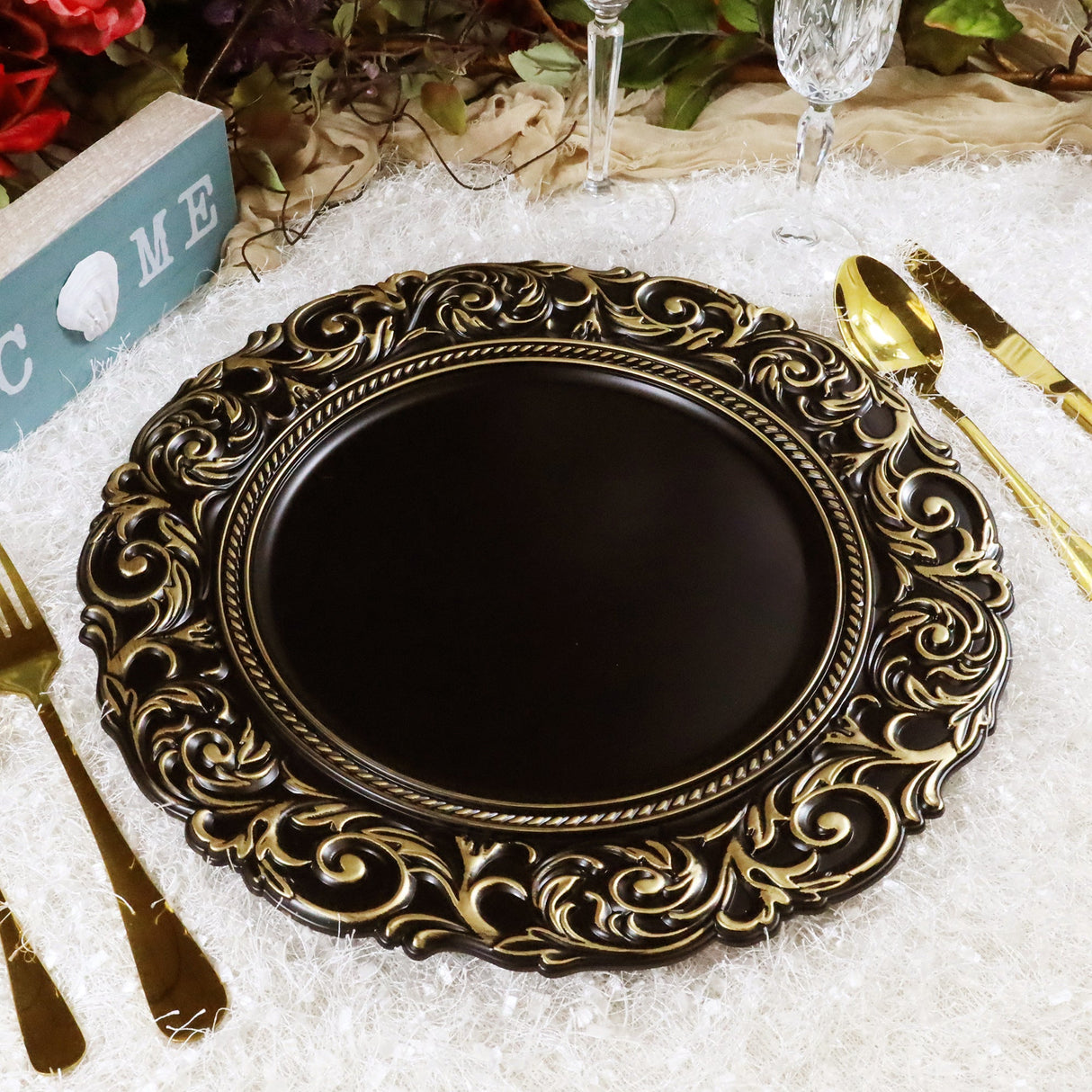 Antique Black Vintage Acrylic Charger Plate
