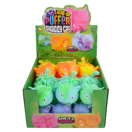 Light-Up Shaggy Cat Puffer (12 Pc Display)