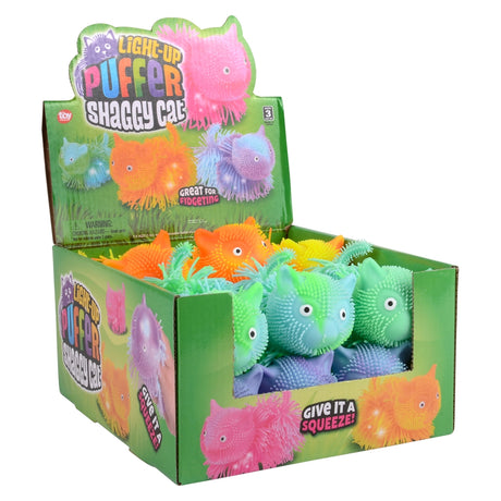 Light-Up Shaggy Cat Puffer (12 Pc Display)