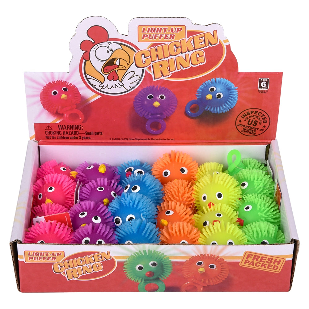Light-Up Chicken Puffer Ring (24 PC Display)