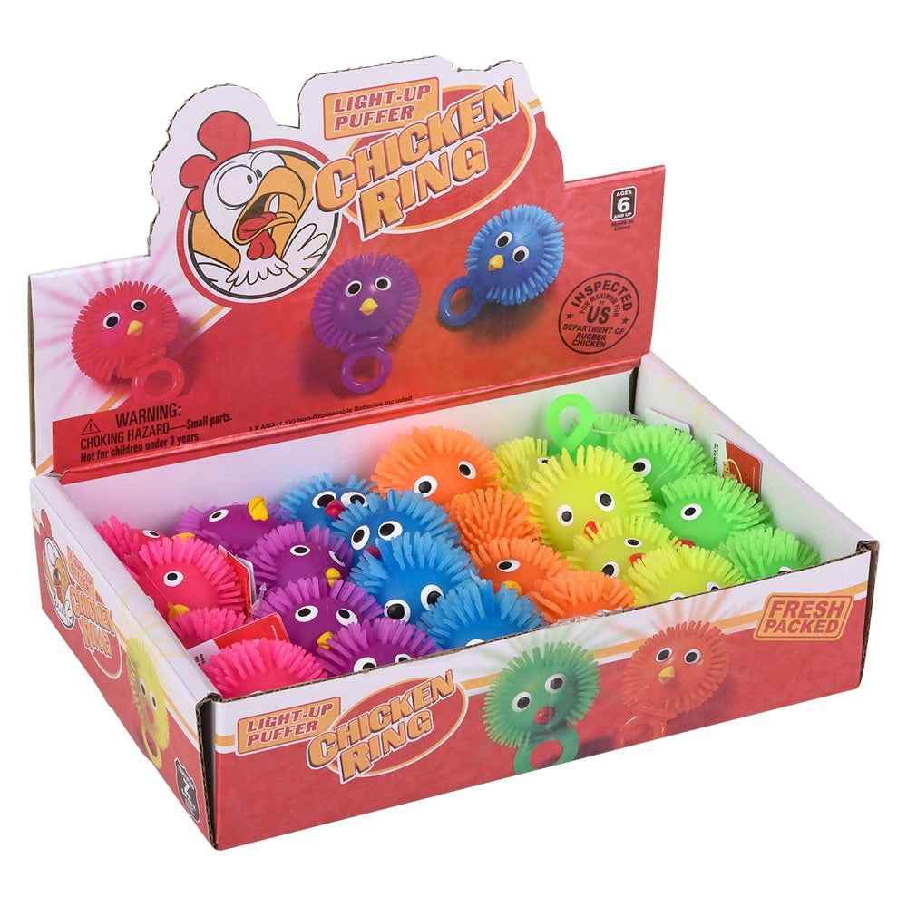 Light-Up Chicken Puffer Ring (24 PC Display)