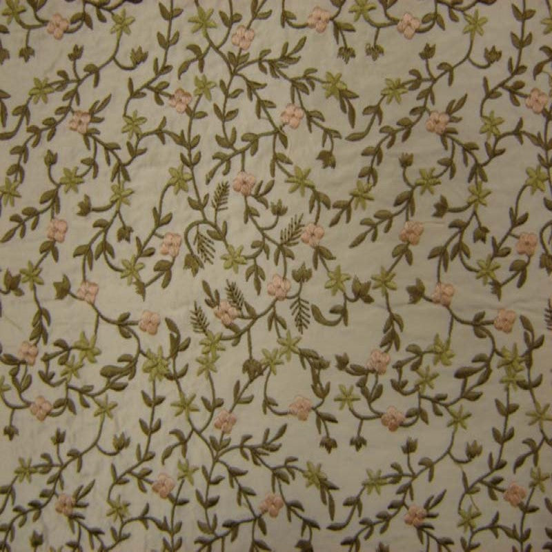 Parisian Floral Embroidered Silk Fabric - Apricot, Coral, Paprika, Scarlet, Teal, Wheat, 54" Width (1 Yard)
