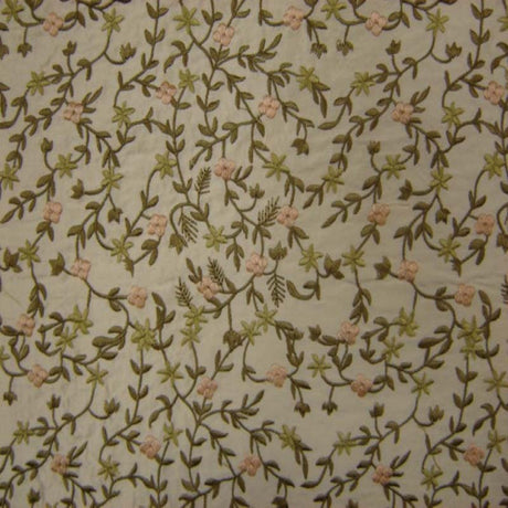 Parisian Floral Embroidered Silk Fabric - Apricot, Coral, Paprika, Scarlet, Teal, Wheat, 54" Width (1 Yard)