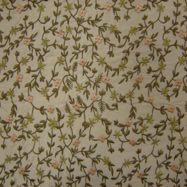 Parisian Floral Embroidered Silk Fabric - Apricot, Coral, Paprika, Scarlet, Teal, Wheat, 54" Width (1 Yard)