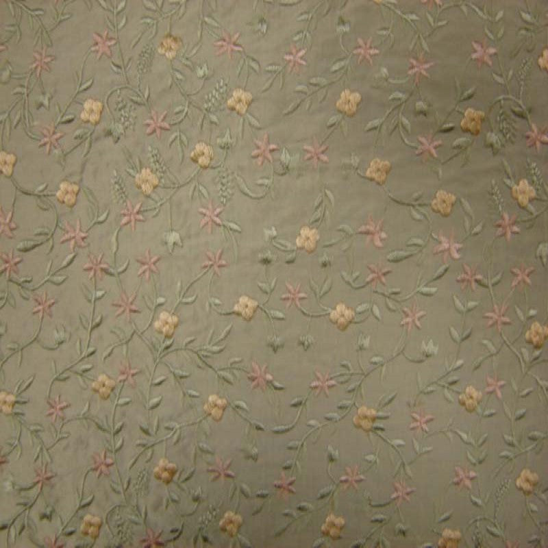 Parisian Floral Embroidered Silk Fabric - Apricot, Coral, Paprika, Scarlet, Teal, Wheat, 54" Width (1 Yard)