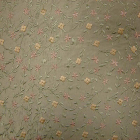 Parisian Floral Embroidered Silk Fabric - Apricot, Coral, Paprika, Scarlet, Teal, Wheat, 54" Width (1 Yard)