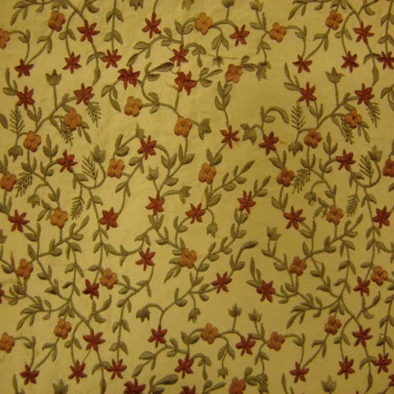 Parisian Floral Embroidered Silk Fabric - Apricot, Coral, Paprika, Scarlet, Teal, Wheat, 54" Width (1 Yard)