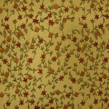 Parisian Floral Embroidered Silk Fabric - Apricot, Coral, Paprika, Scarlet, Teal, Wheat, 54" Width (1 Yard)