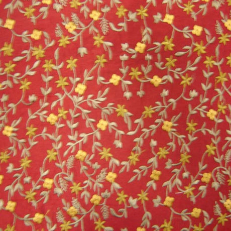 Parisian Floral Embroidered Silk Fabric - Apricot, Coral, Paprika, Scarlet, Teal, Wheat, 54" Width (1 Yard)